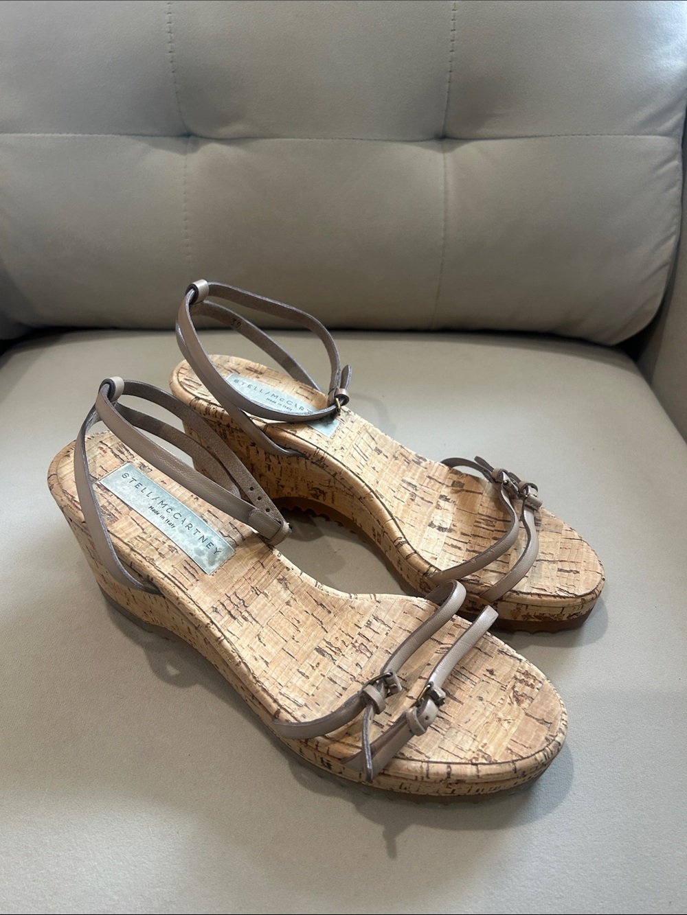 Stella McCartney Taupe Strappy Cork Wedge Sandals